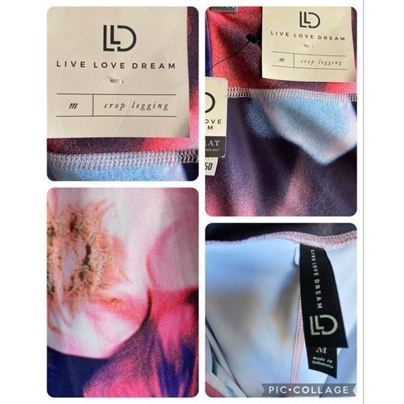 Live Love Dream Pink Womens Flowered Leggings Sz M No Sweat Water Wicking Tech - Picture 6 of 12